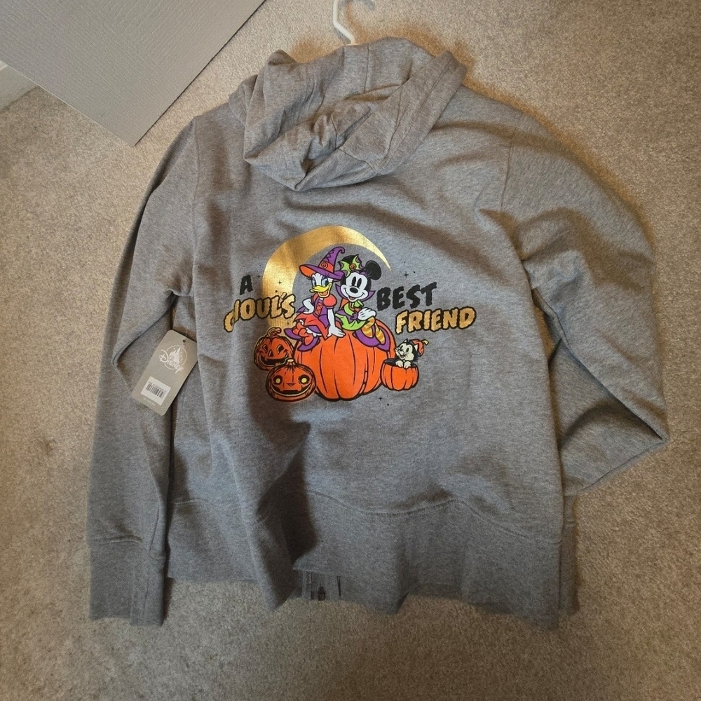 DISNEY STORE HALLOWEEN A GHOULS BEST FRIEND HOODIE WOMEN'S MEDIUM GRAY NWT